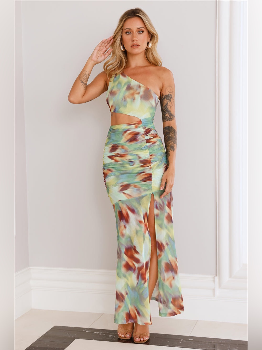 Hello Molly Reward Me one shoulder mesh maxi dress size 4 NWT